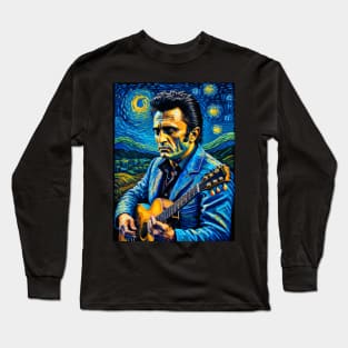 Johnny Cash in starry night Long Sleeve T-Shirt